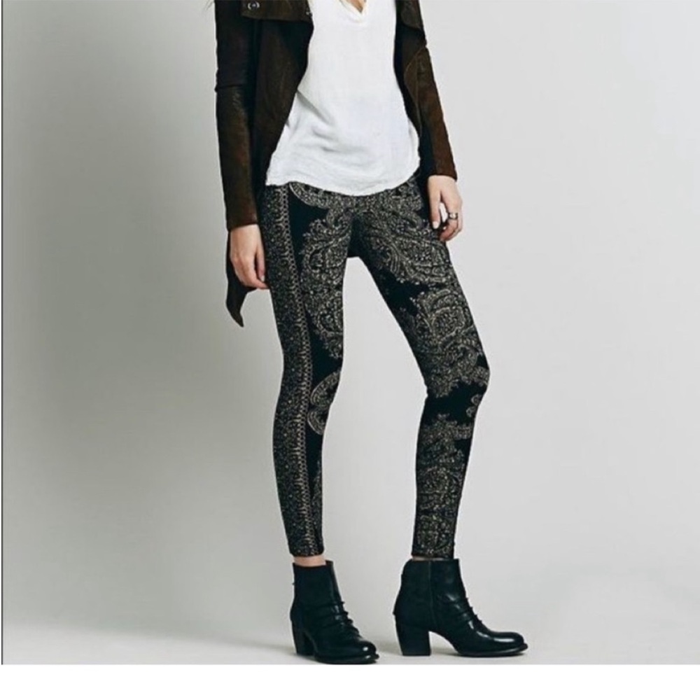 Free People Come As You Are Paisley Knit Sweater Leggings in Green/Moss